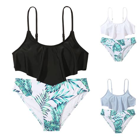 GYRATEDREAM Girl S Bikini Swimsuits Ruffle Flounce Two Piece Beach Swimwear Tankini Set 8 14