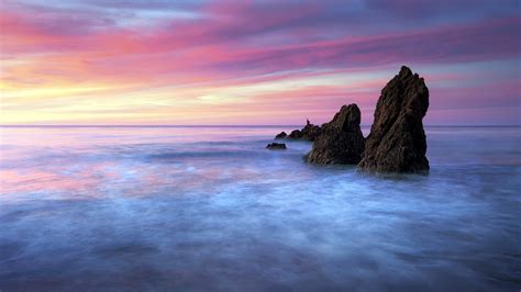 1920x1080 Horizon Sea Nature Landscape Sunset Reflection Clouds Pink