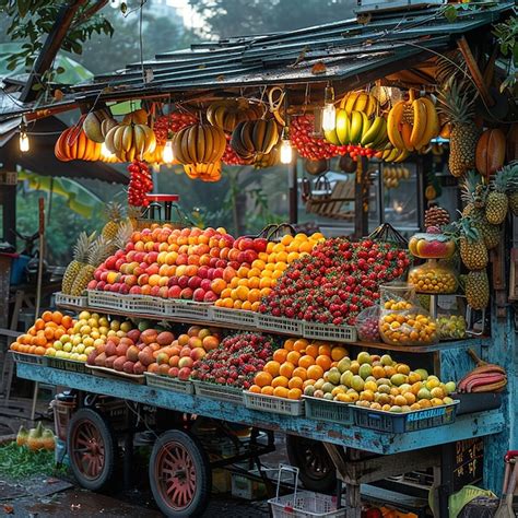 premium photo  fruit stand   cart   fruit