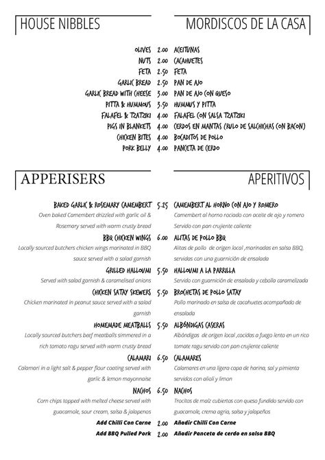 Our Delicious Menu Los Arcos Bar And Restaurant
