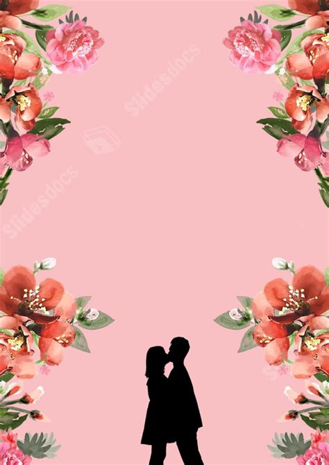 Silhouette Of A Floral Cartoon Couple Page Border Background Word