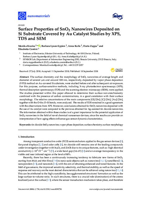 Pdf Surface Properties Of Sno2 Nanowires Deposited On Si Substrate