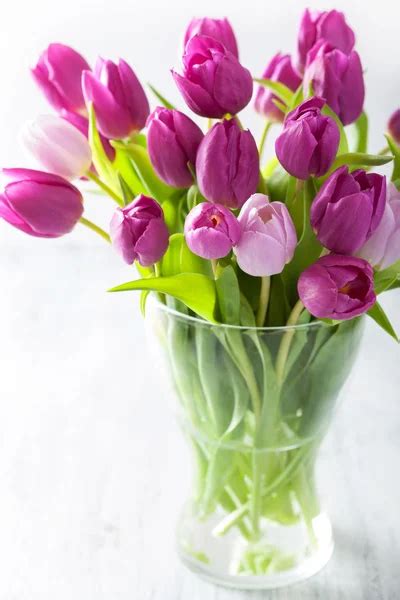 Beautiful Purple Tulip Flowers Bouquet In Vase — Stock Photo © Duskbabe