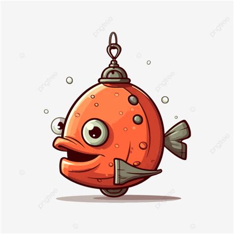 Bobber Clipart Cartoon Orange Fish That Is Hanging From A Hook Vector