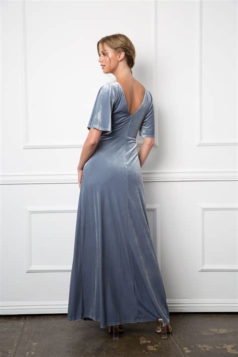 Mother of the Bride Long Flutter Sleeve Velvet Gown | The Dress Outlet