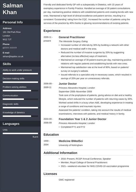 Cv Template Nhs Resume Format Cv Template Free Resume 49 OFF