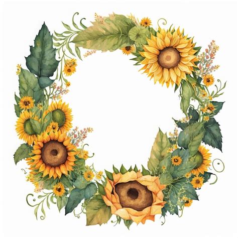 Premium Photo Watercolor Wreath Of Yellow Flowers