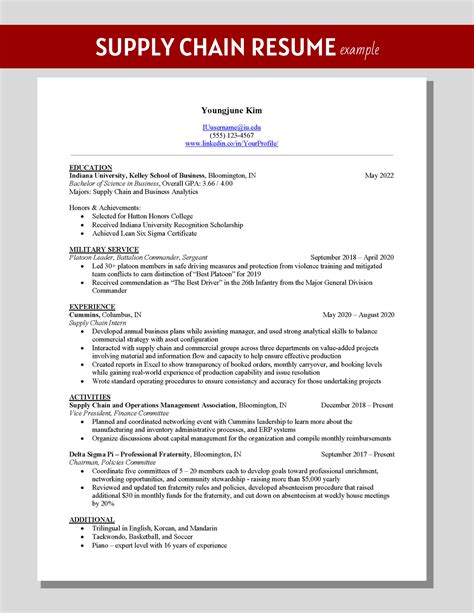 Supply Chain Resume Example Kelleyconnect Kelley School Of Business