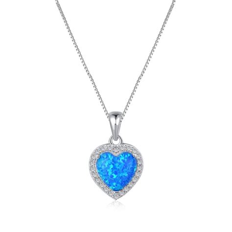 925 Sterling Silver Sparkle Zirconia Opal Heart Pendant Party Necklace 80200240