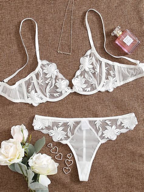 Bra Panty Sets Elegant Lingerie Set Sheer Bra With Matching Panties Delicate Lace And