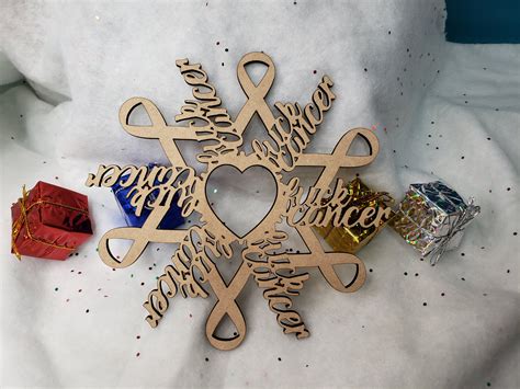 Fuck Cancer Ribbon With Heart Center Snowflakes Glowforge Laser Cut Files SVG DIGITAL FILE