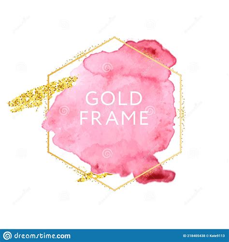 Pink And Nude Brush Strokes And Gold Frame Abstract Vector Watercolor Background Stock Vector