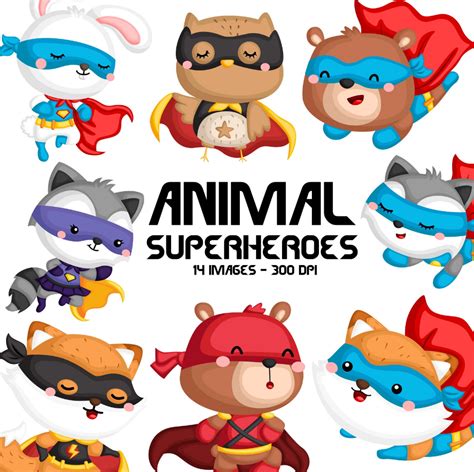 Animal Superheroes Clipart Cute Animal In Costume Free Svg Etsy