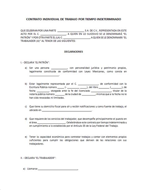 Contrato Individual De Trabajo Ejemplos Formatos Word PDF