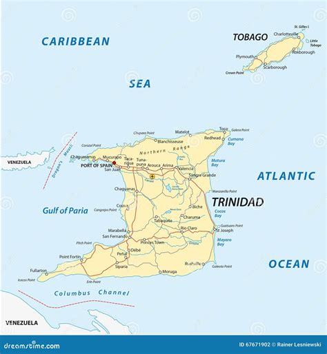 Trinidad and Tobago Road Map Stock Illustration - Illustration of