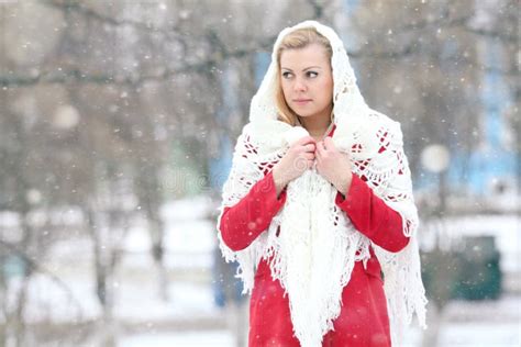 Beautiful Blonde In A Traditional Russian Winter Snow Stock Photo Image Of Girls Lady 53540560