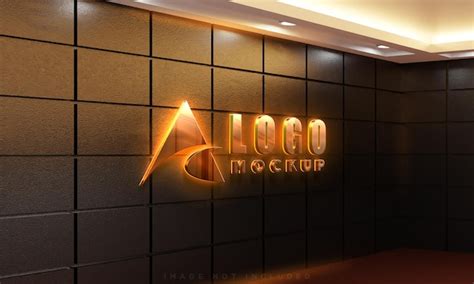 Premium Psd Realistic Sign Wall Yellow Light Neon Logo Mockup