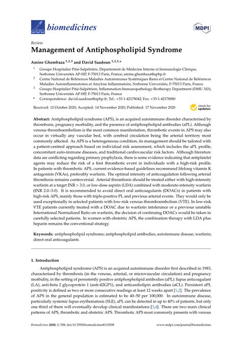 Pdf Biomedicines Management Of Antiphospholipid Syndrome