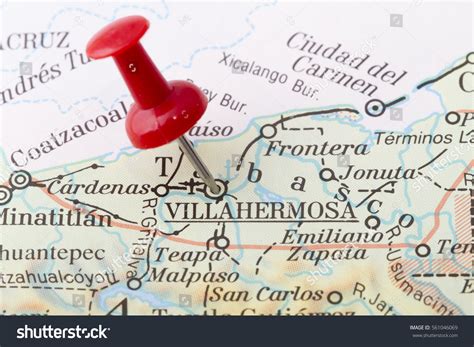close villahermosa map red push pin stock photo  shutterstock