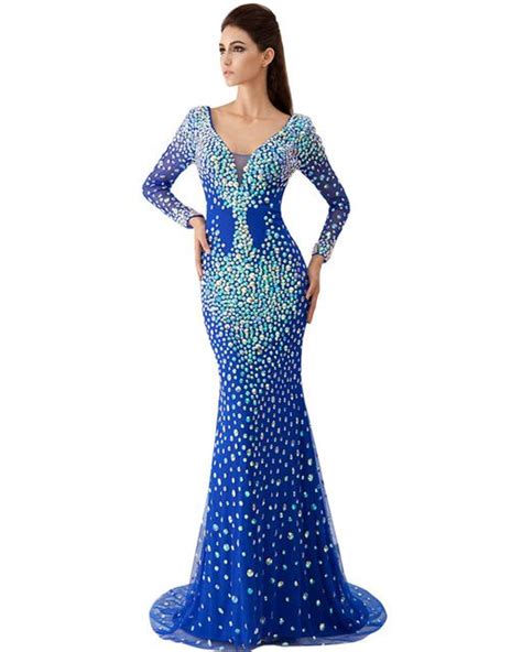 Королевский синий русалка платья вечерние платья с камнями длинные ...