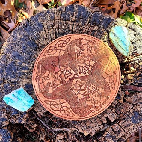 6 Celtic Horse Crystal Grid Board Lasercut Birch Wood Goddess Epona