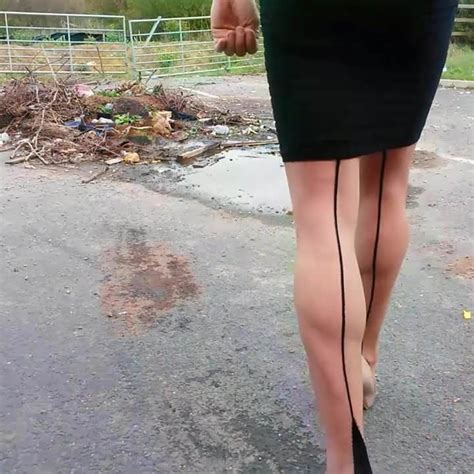 Walking In Nude Heels Seamed Hold Ups And Tight Black Skirt XHamster