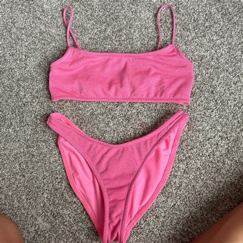 Pink Sparkle Triangl Bikini Set Size Depop