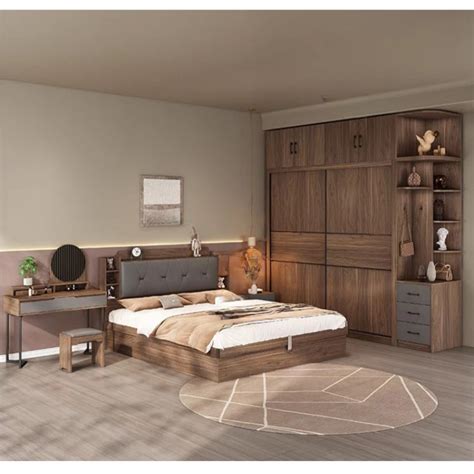 Wooden Double King Queen Hotel Bed Wood Design Wardrobe Mattress