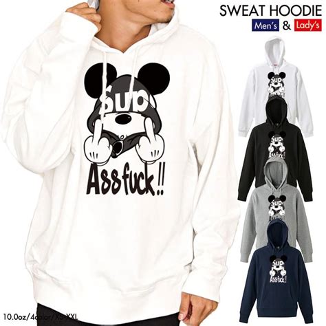 United Athle ストリート大人気ブランド パーカー オリジナル ass FUCK Mouse ファック ネズミッキー パロディ おもしろ デザイン 可愛い ユニセックス