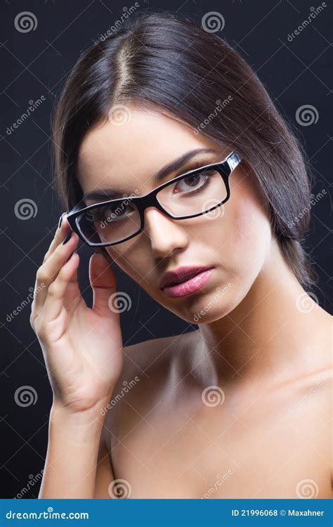Attractive Brunette Girl Wearing Glasses Stock Photo Image Of Holding Optical 21996068