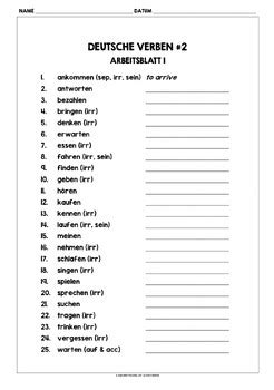 German Verbs Worksheets Freebie By Lively Learning Classroom Tpt