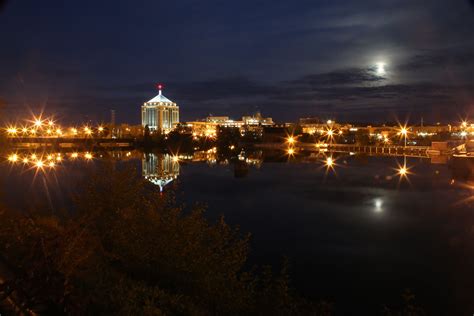 Wausau, Wisconsin Skyline at Dusk with Harvest Moon