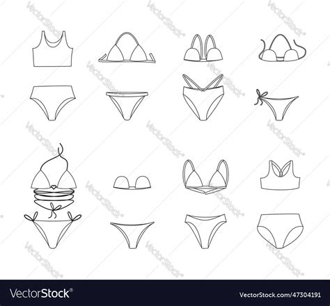 Female Line Doodle Bikini Set Royalty Free Vector Image