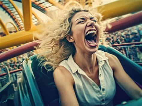 Premium Ai Image Young Woman Screaming Joyfully On A Roller Coaster