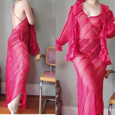 Vintage Sleepwear Set S S Hot Red Sexy Slip Depop