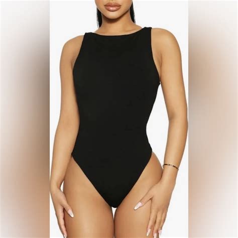 Naked Wardrobe Tops Nwt Naked Wardrobe Sleeveless Rock The Boatneck Thong Bodysuit In Black
