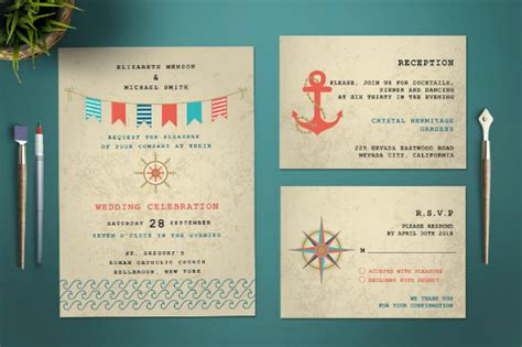 16 Nautical Wedding Invitation Templates Psd Ai