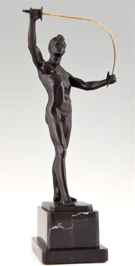 Art Deco Bronze Sculpture Of A Male Nude Fencer Deconamic