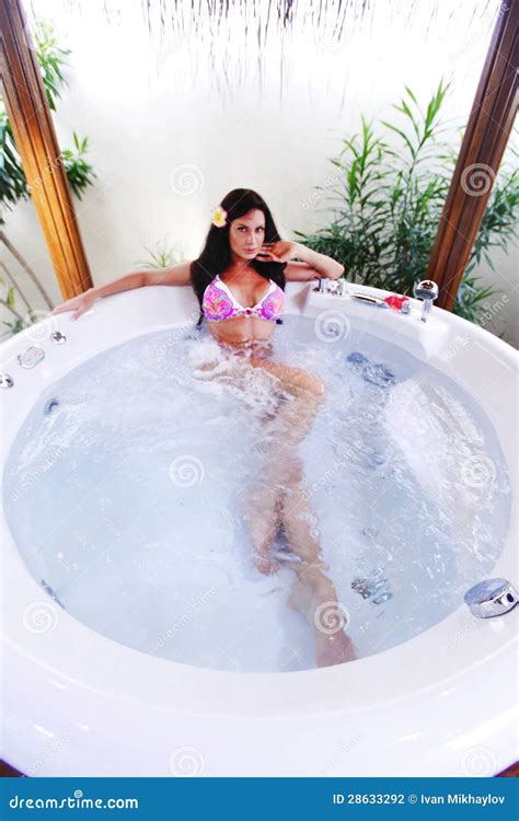 Pretty Woman Relaxing In Jacuzzi Stock Photo Image Of Pampering Bikini