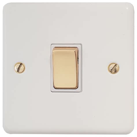 G H Contour White Light Switch 1 Gang Polished Brass Switch