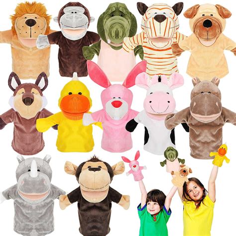 Buy Wettarn 12 Pieces Hand Puppets Plush Animal with Open Movable Mouth ...