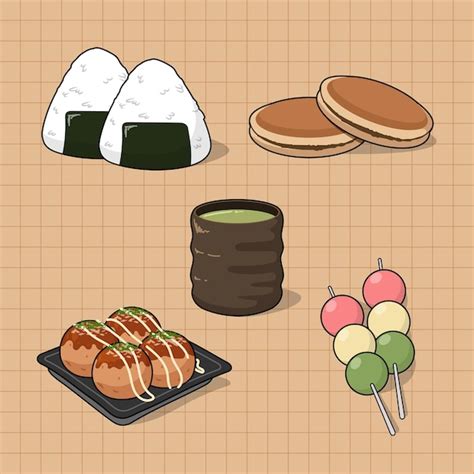 Arte De Dibujos Animados De Vector De Comida Japonesa Vector Premium