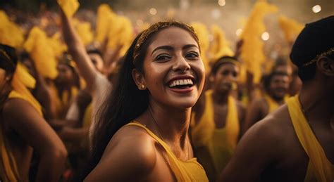 Premium AI Image Exuberant Celebration Smiling Latina In Vibrant Yellow Festivity