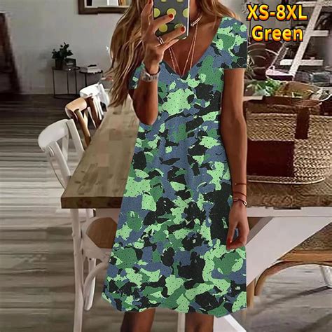 Cheap Summer Fashion Womens V Neck Short Sleeve Camouflage Printed