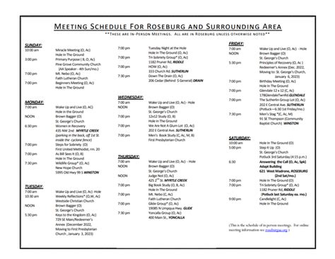 Printable Meeting List Alcoholics Anonymous