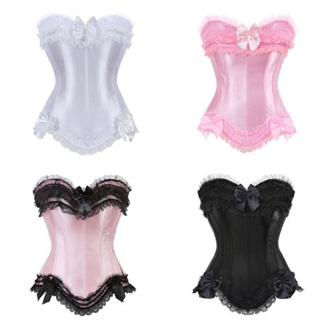 Corsets For Women Plus Size Bustier Tops Lace Up Overbust Satin Vintage Lingerie Halloween