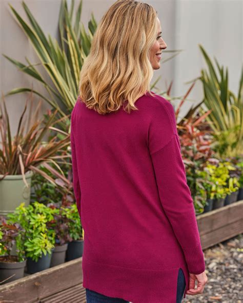 Pink Berry Cashmere Merino Deep V Neck Tunic WoolOvers UK