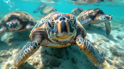 Sea Turtles Underwater Premium Ai Generated Image