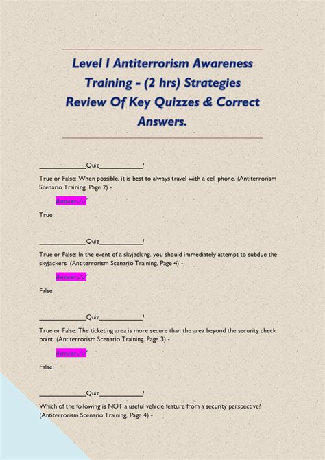 Level I Antiterrorism Awareness Training - (2 hrs) Strategies Review Of