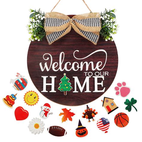 Interchangeable Seasonal Welcome Sign Front Door Decoration Rustic